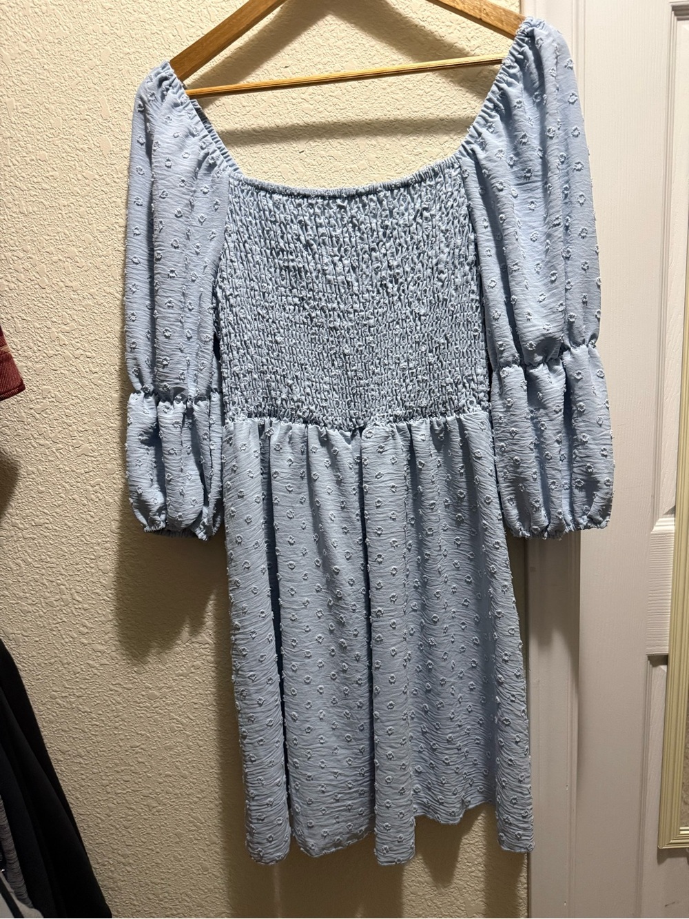 Cottagecore Light Blue Smocked Puff Sleeve Dress - Picture 2 of 2
